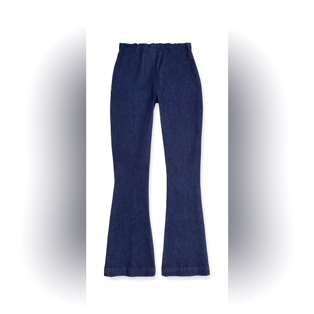 ANN MASHBURN faye flare cropped pant in dark indigo stretch denim. Like new.